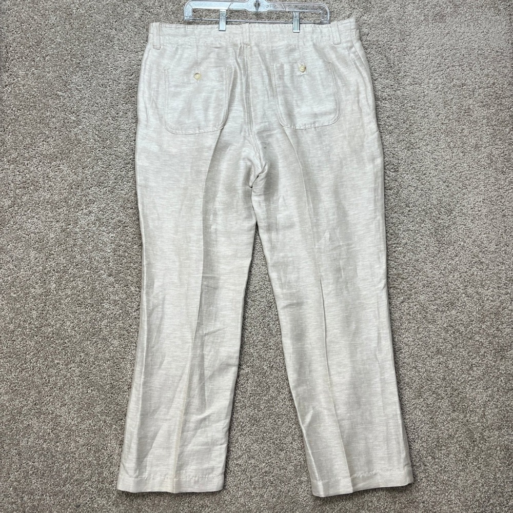 Perry Ellis Linen Blend Pants Mens 38x32 Beige Straight Leg Drawstring Twill EUC - Picture 5 of 16